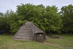 縄文時代の竪穴住居 新緑の木立の中