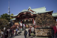 亀戸天神社 社殿と東京スカイツリー